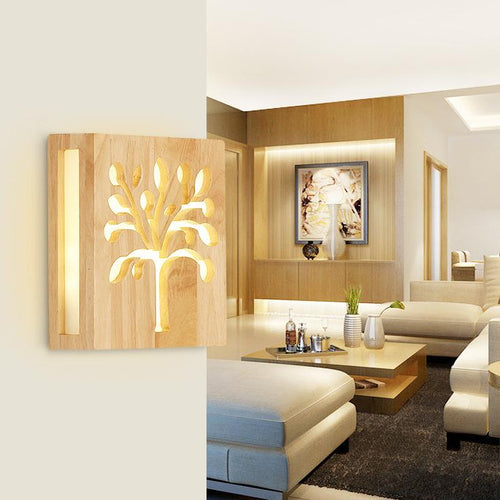 NatureShine - Modern Solid Wood LED Wall Light with Playful Motif