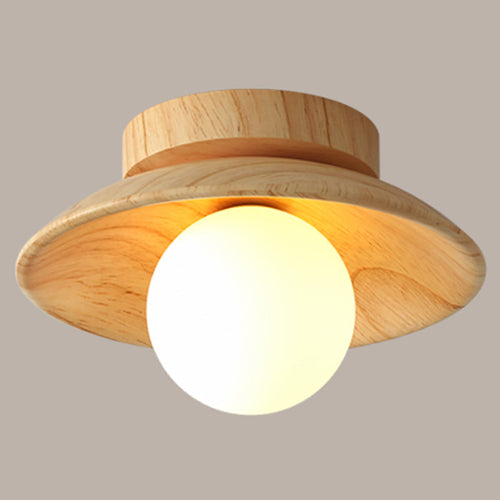 Elegant Wooden Ceiling Light - 1-Light Mini Semi-Flush Mount Hallway Lamp