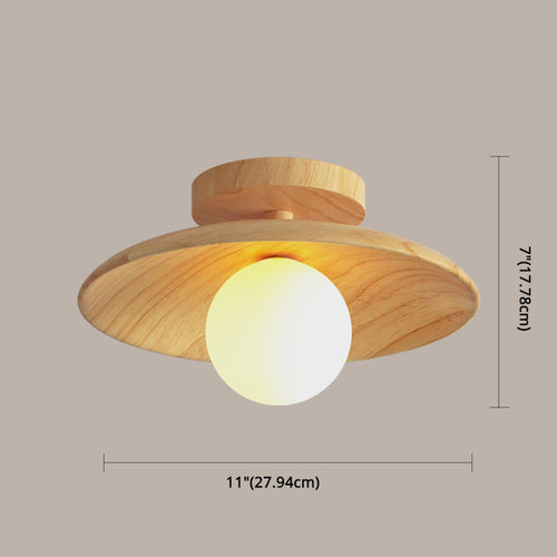 Elegant Wooden Ceiling Light - 1-Light Mini Semi-Flush Mount Hallway Lamp