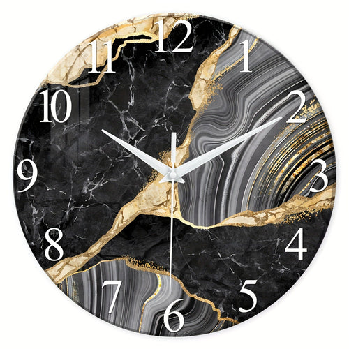 Modern 12-Inch Glass Wall Clock with Marble Pattern – Silent, Battery-Powered for Living Room & Bedroom