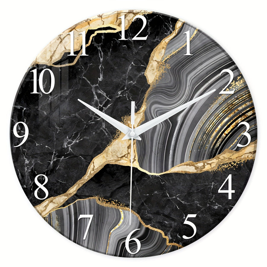 Modern 12-Inch Glass Wall Clock with Marble Pattern – Silent, Battery-Powered for Living Room & Bedroom