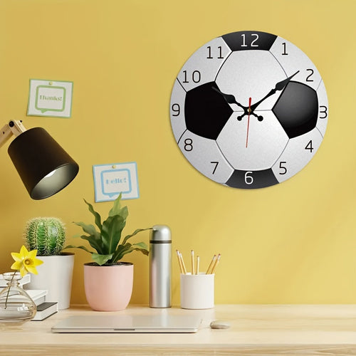Wooden Wall Clock with Football Design – Silent Clock for Living Room & Bedroom