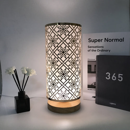 LumiPattern - Modern USB-Powered Table Lamp, Adjustable Brightness, Metal Frame and Laminated Screen