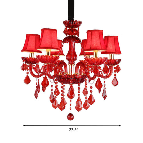 Modern Red Chandelier with Crystals
