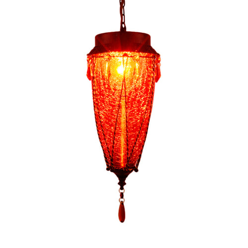 Vintage Style Pendant Light - Conical Glass Red/Yellow/Blue