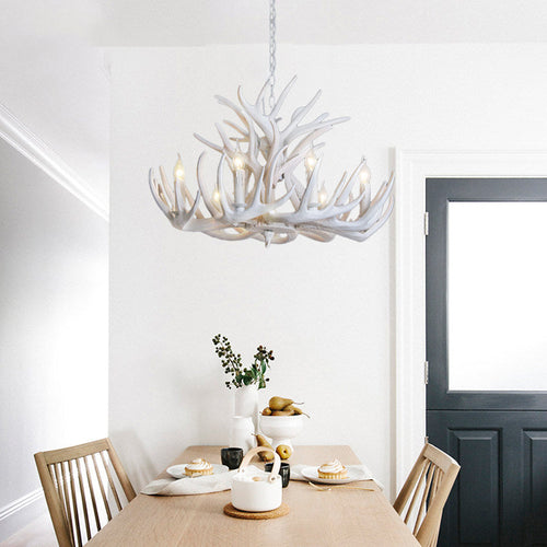 AntlerGlow - White Antler Chandelier in Rustic Resin for Living Rooms