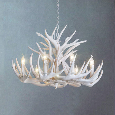 AntlerGlow - White Antler Chandelier in Rustic Resin for Living Rooms