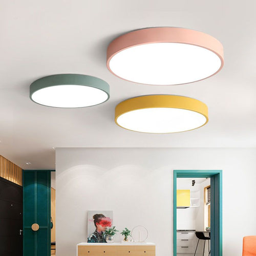 Elysia Modern Round LED Ceiling Light - Pink/Grey Metal, Living Room