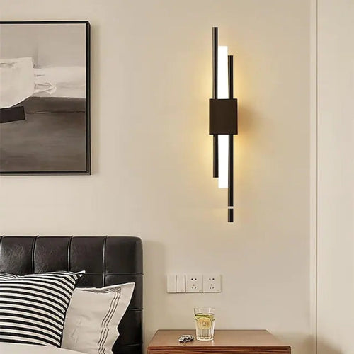 Modern Bar Wall Clock - Black/Gold LED Wall Light for Bedroom