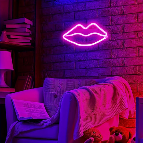 GlowLips - Neon Pink LED Lip Lamp, USB Power, Valentine's Day Decoration