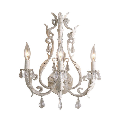 Crystal Chandelier - Traditional Candelabra Wall Light with 3 Heads in Grey/Ivory