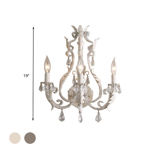 Crystal Chandelier - Traditional Candelabra Wall Light with 3 Heads in Grey/Ivory