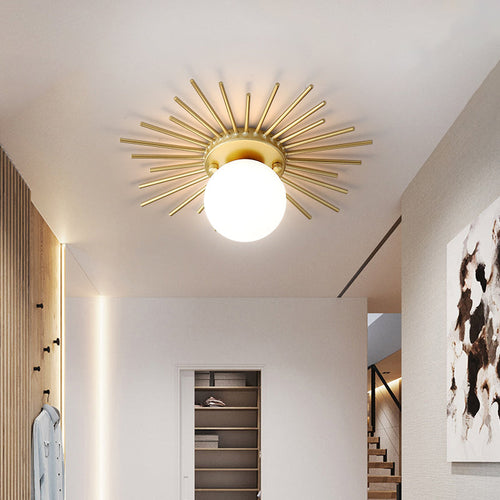 Golden Spherical Ceiling Light with Frosted Glass