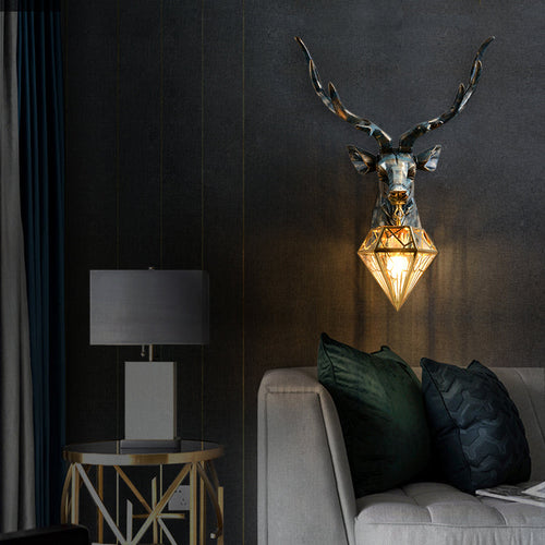 Elk Wall Light - Bronze with Diamond Cage Shade