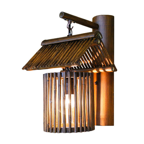 Bamboo Wall Lamp - Asian Wall Light in Dark Coffee/Khaki