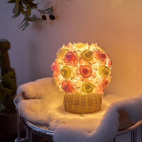 FloraGlow - Art Deco USB Rose Table Lamp with Polished Base and Bulb