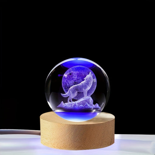 WolfLamp - 3D Howling Wolf Glass Snow Globe USB Night Light