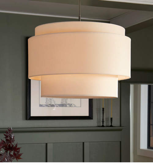 Bauhaus Beige Layered Linen Drum Pendant Light