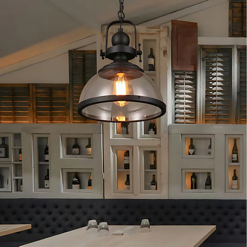 GlassDome - Industrial Vintage Pendant Light with Glass Dome for Kitchen and Dining Room