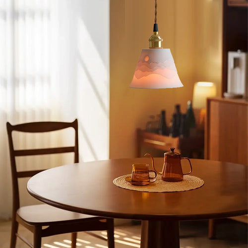 MountainGlow - Mid-Century Ceramic Pendant Light with Mountain Motif