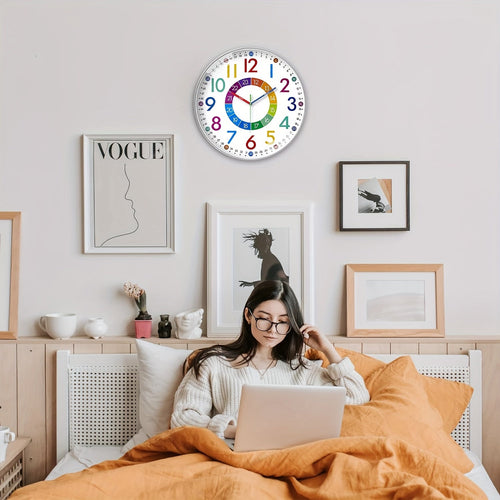 Silent Educational Wall Clock with Colourful Hands