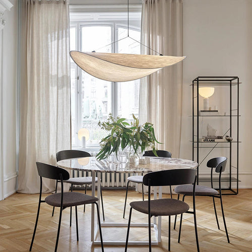 LunaLux Modern LED Pendant Light in Metal and Silk in White for Bedrooms
