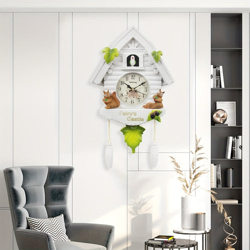 Nordic Cuckoo Clock with Birdhouse – Day & Hour Alarm, Pendulum Clock for Living Room & Office Décor