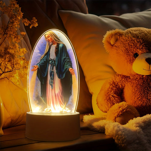 SacredGlow - Virgin Mary Night Light with LED Acrylic Frame, USB Power