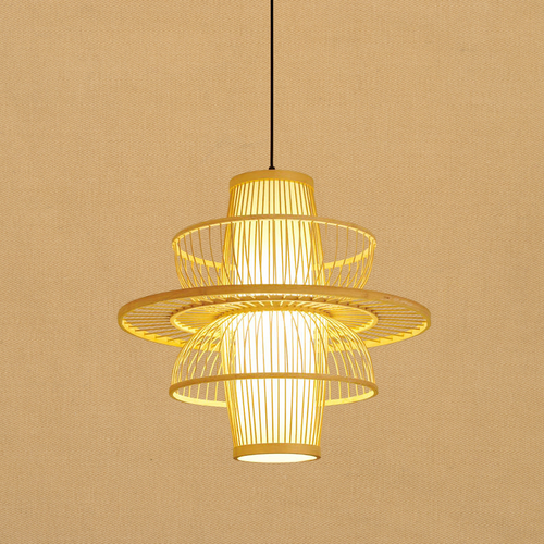LotusLight - Asian Bamboo Pendant Light in Black/Beige for Restaurants