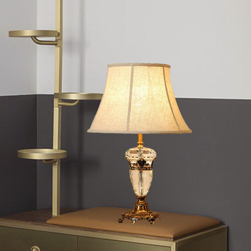 Modern Crystal Night Light - Curved Fabric Table Lamp in Beige