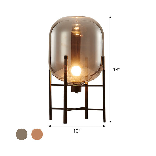 Modern Oval Night Light - Smoke Grey/Cognac Glass Shade with Vertical Metal Base