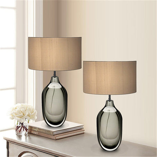 CrystalGlow - Modern Crystal Table Lamp with Fabric Shade in Khaki