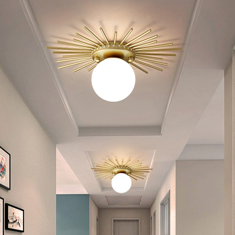 Golden Spherical Ceiling Light with Frosted Glass