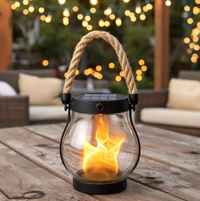 Solar Garden Lamp with Flame Effect & Auto On/Off