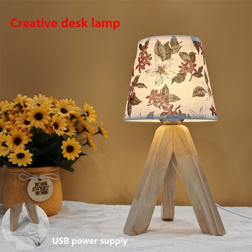 FlowerLamp - Modern LED Table Lamp with Wooden Base, USB Powered
