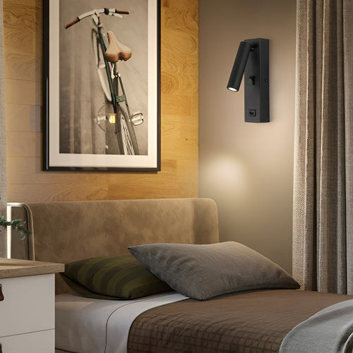 LuxiLight - Modern Adjustable LED Wall Light with Switch and USB Charging Port