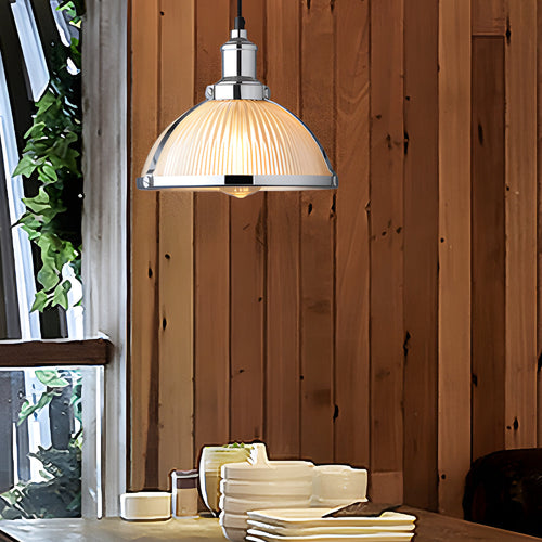 1-Light Retro Pendant Light with Striped Glass Shade