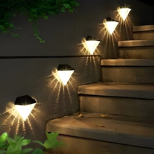 2-Pack Geometric LED Waterproof Black Solar Wall Lamp