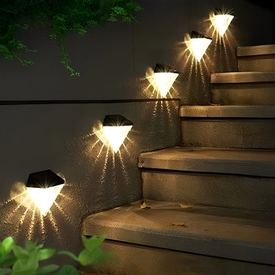 2-Pack Geometric LED Waterproof Black Solar Wall Lamp