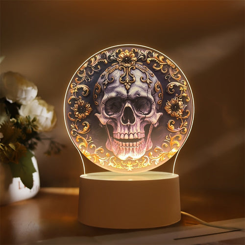 LumiSkull - USB Skull Night Light, Colorful Acrylic Table Lamp for Bedroom and Halloween Decoration