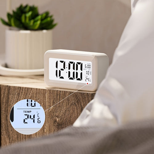 Digital Alarm Clock with LCD Screen – Date and Temperature Display