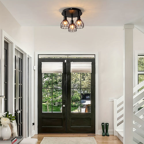 RusticGlow - Farmhouse Style Black Ceiling Light with Rotating Shades