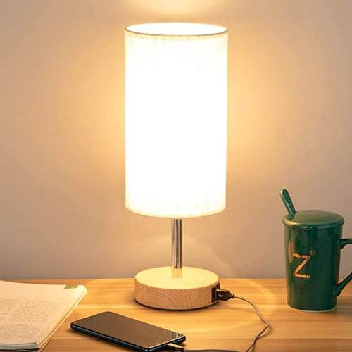 Touch Control Table Lamp - With USB Ports and 3-Way Dimmable Flax Shade