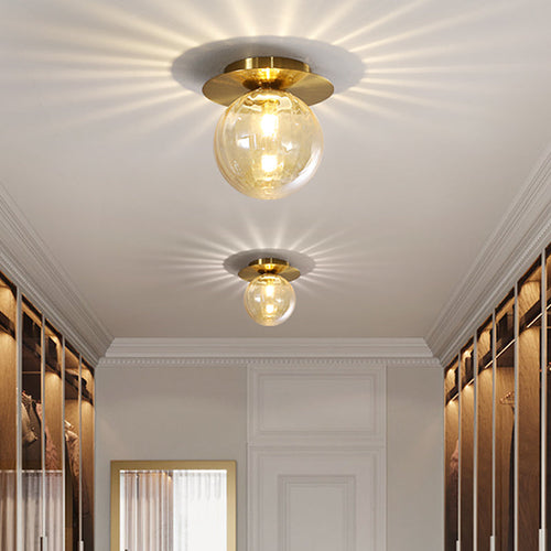 GlobeFlush - Gold Finish Flush Mount Ceiling Light with Smoked Water Glass