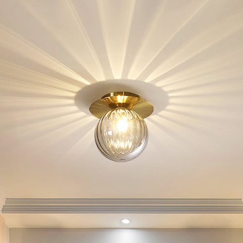 GlobeFlush - Gold Finish Flush Mount Ceiling Light with Smoked Water Glass