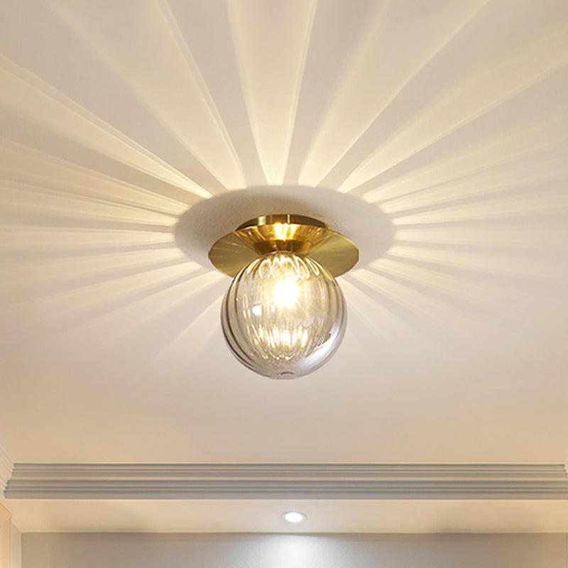 GlobeFlush - Gold Finish Flush Mount Ceiling Light with Smoked Water Glass