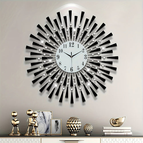 Silent Black Metal Wall Clock with Glass Dial – Battery-Powered for Living Room, Bedroom & Office