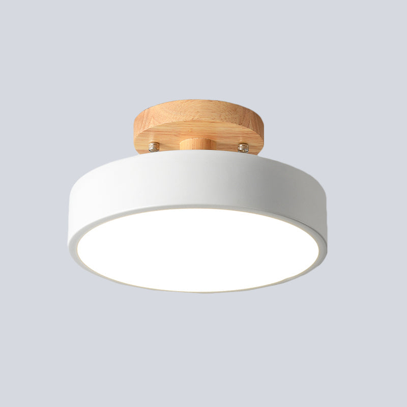 Scandinavian Drum LED Ceiling Light with Wood for Hallway