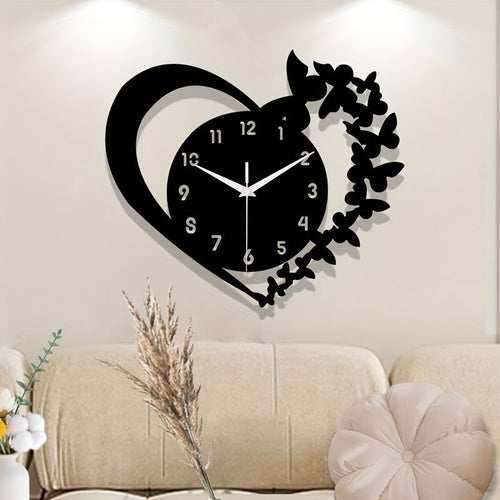 Silent Heart-Shaped Acrylic Wall Clock – Frameless Love Design for Living Room, Bedroom & Office