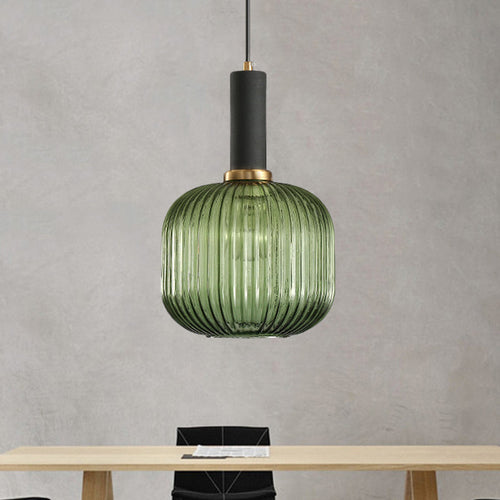 Black/Gold Modern Pendant Light with Ribbed Glass